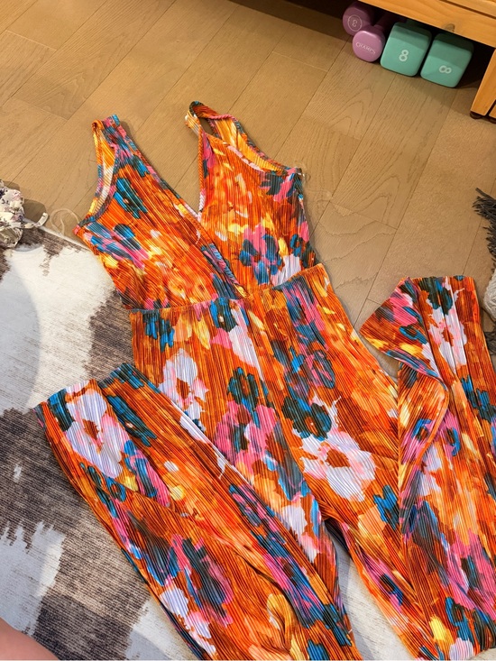 12th Tribe Pants - 12th Tribe Vibrant Orange Floral Pleated Jumpsuit